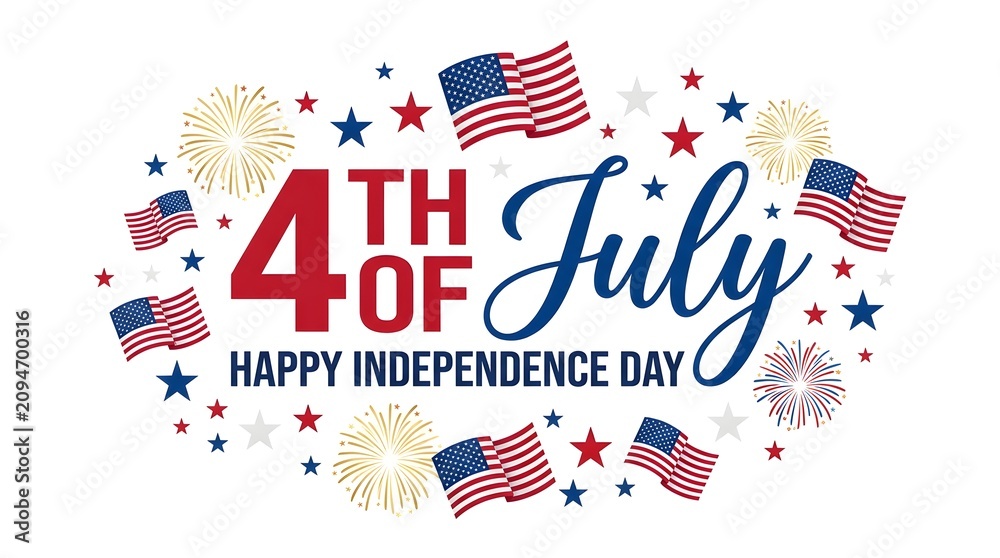 Fototapeta premium 4th of july celebration graphic with american flags and fireworks elements