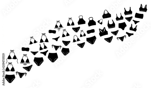 Black bikini tops and bottoms silhouette vector collection isolated on white