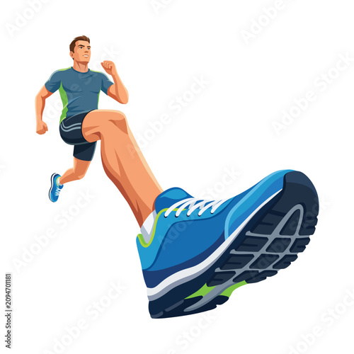 Man Running in Dynamic Perspective with Sports Shoes