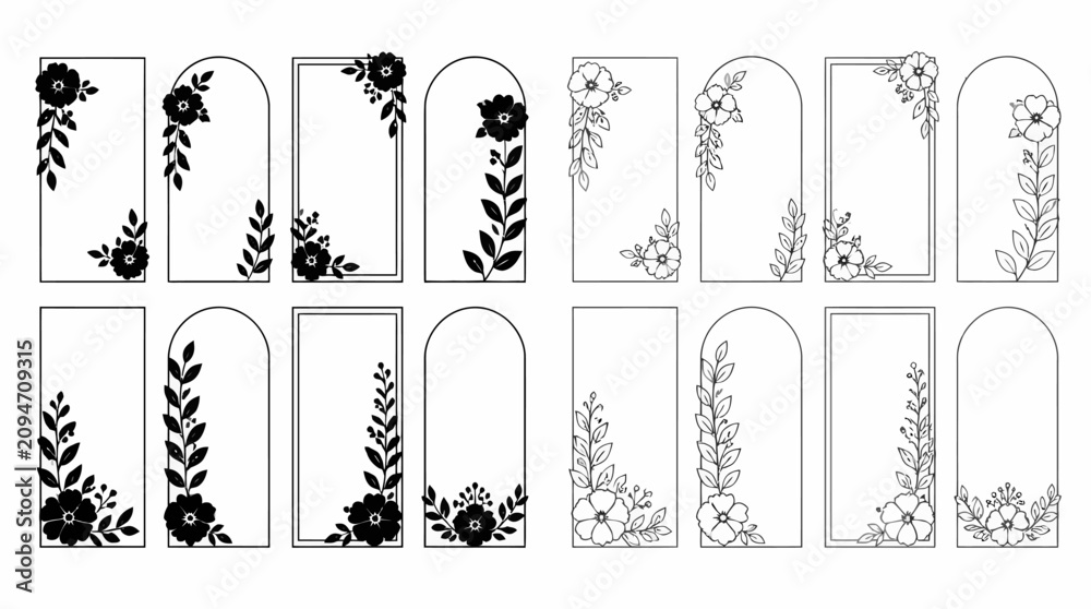 Obraz premium Floral Arch Frames Set for Elegant Wedding Invitations