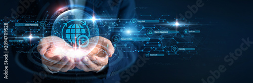 Картината върху платно Investment Banker Hand hold Global Finance and global networking, worldwide mone