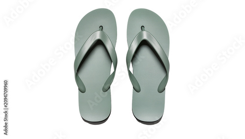 Isolated pair of casual grey rubber flip-flops for comfortable summer holidays and everyday beach wear