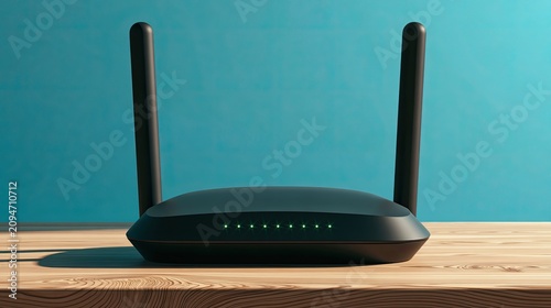 Sleek black wireless internet router with green indicator lights