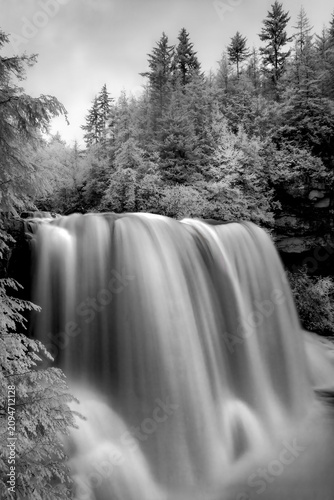 Bild auf Leinwand Blackwater Falls in black and white using infrared filter in Tucker County in th