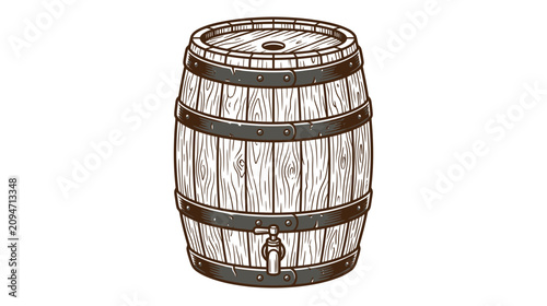 Bild auf Leinwand Vintage Wooden Barrel with Tap Isolated on White Background