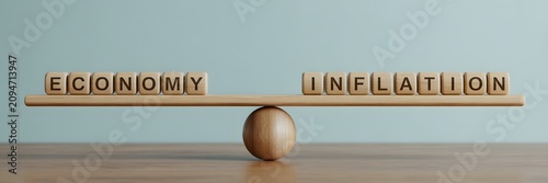 Precarious equilibrium between a nations economy and rising inflation rates using wooden blocks