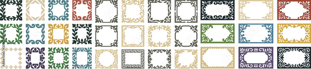 Fototapeta premium Stenciled Border Frame Set with Decorative Cutout Patterns