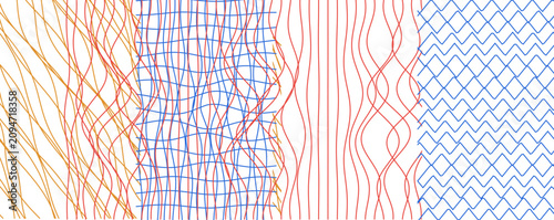 Canvastavla Abstract graphic patterns composed of wavy and straight lines in different color