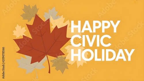 Happy civic holiday festive maple leaf graphic for august long weekend celebrations
