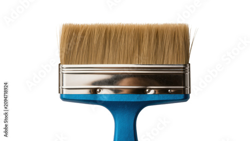Tableau sur toile Isolated new paint brush with soft natural bristles, blue handle and shiny metal