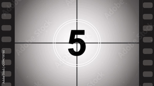 Countdown old movie from 10 to 0 number. Old film movie timer count in grey retro style animation.