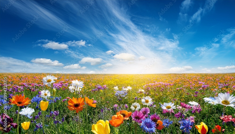 Obraz premium Field Of Spring Flowers And Perfect Sky