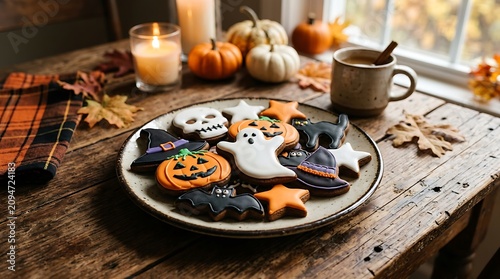 Festive halloween treats spooky sugar cookies pumpkins and cozy autumn ambiance for a perfect celebration