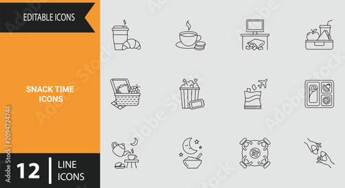 Quadro su tela Snack Time Icons Outline Icon Set Illustrating Afternoon Office Breaks Comfort E