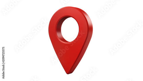 Isolated 3D red location map pin symbol for navigation and pinpointing addresses