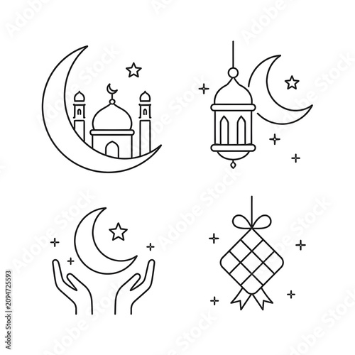 Islamic Ramadan Crescent Moon Symbols.