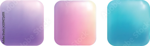 Set of colorful 3D glossy rounded square button shapes with vibrant neon pastel gradient colors isolated on white background.