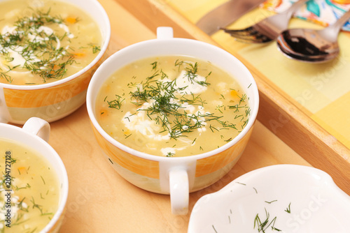 Traditional chicken soup background. Warm homemade broth comforts family. Fresh dill adds aroma. Tender vegetables enrich flavor. Classic lunch suits every season. Simple nourishing meal feels timel