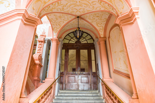 Intricate baroque interior of the Kaiserstiege Imperial Staircase inside Melk Abbey, a UNESCO World Heritage Site of the Wachau Cultural Landscape, Austria