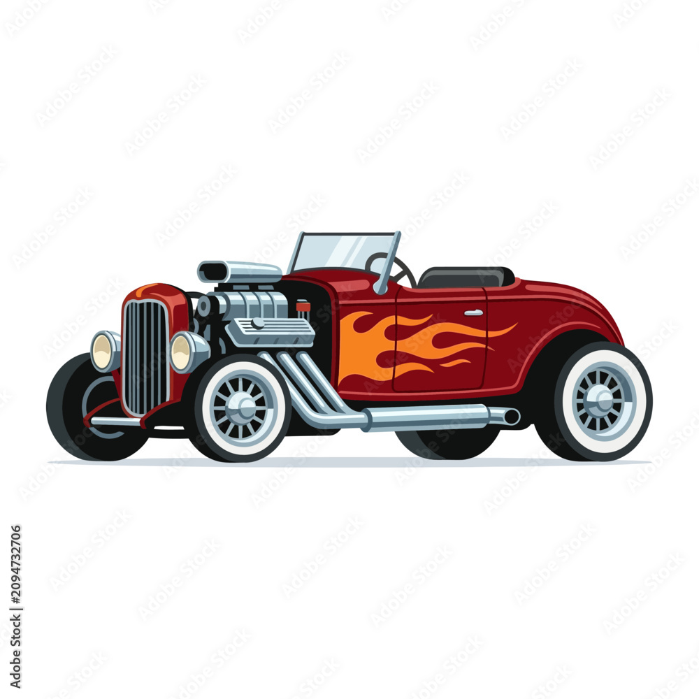 Fototapeta premium Retro Convertible Hot Rod Car with Flames - Classic American Muscle