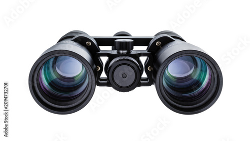 Fotografie Isolated modern dark grey binoculars with vibrant lens reflections, essential ou