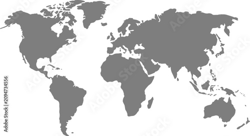 World map gray vector illustration for business presentation and website design, Gray world map with continent layout for geography infographic vector, Global map background illustration 