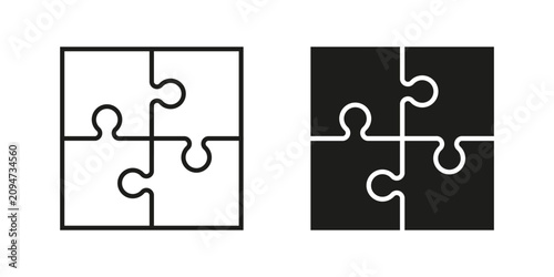 Foto Puzzle piece connect, four piece square puzzle, jigsaw isolated in outline and s