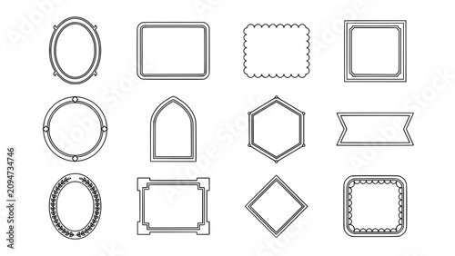 Frames with Various Decorative Outlines in a Collection of Twelve Distinct Designs Featuring Design, Illustration, Vector