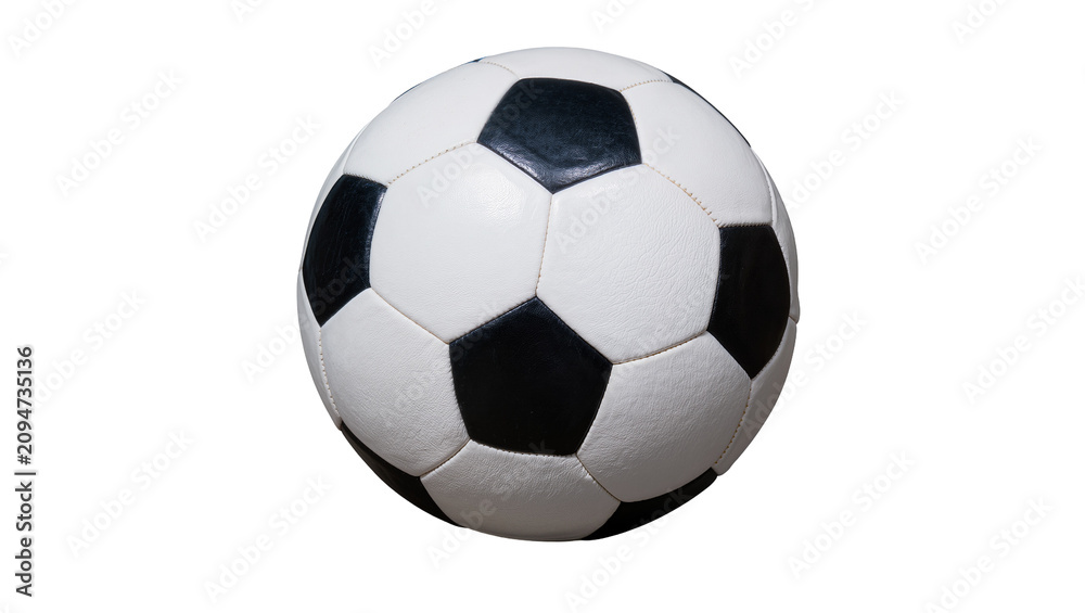 Naklejka premium Isolated classic black and white soccer ball for team sports, outdoor games, and competition