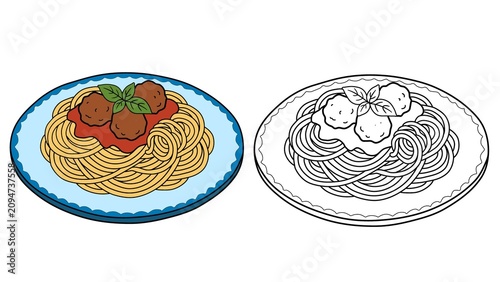 Φωτογραφία Plate of delicious Italian spaghetti and meatballs with basil garnish shown in c