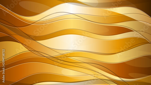 Photos Flowing golden waves with smooth glossy surfaces and soft light reflections creating elegant luxurious abstract banner wallpaper