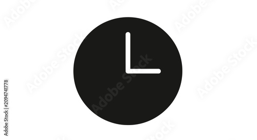 Simple solid black circular clock icon with white hands.