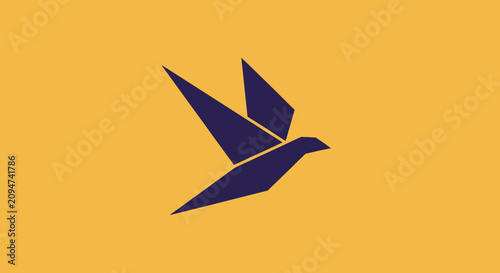 Purple geometric bird icon on yellow