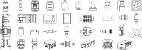 Картината върху платно Electrical Component Icons Set Thin Line Art