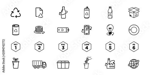 Recycling Icons Showing Different Materials and Their Respective Symbols for Proper Disposal and Reuse