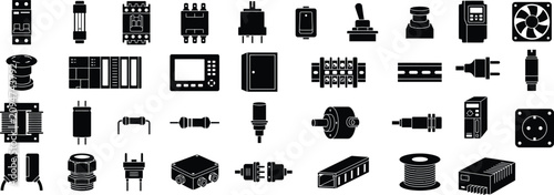 Canvas Print Electrical Component Icons Set Solid Glyphs