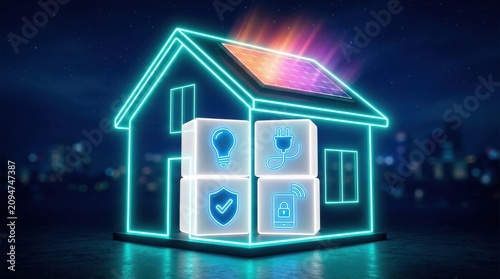 Smart home technology illustration energy efficiency security and automation concepts