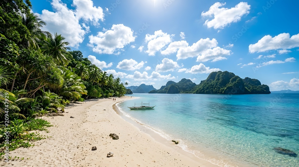 Obraz premium Tropical beach with palm trees and clear water