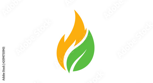 Foto Orange flame with green leaf bioenergy logo.
