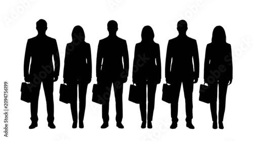 Silhouette of business people standing in a row isolated on transparent background, Vector