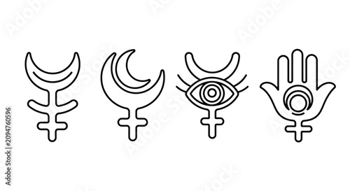 Foto Esoteric Symbols: Alchemy, Moon, Evil Eye, Hamsa Hand Icons