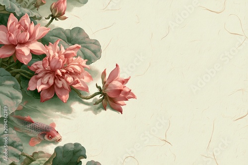 Korean Minhwa Folk Painting of Lotus Flower
