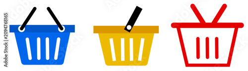 Shopping basket icons set. Shop cart, bag, online purchase, retail vector illustration design.