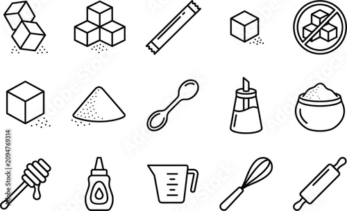 Принти на полотні Sugar types and sweetening ingredients line icon set vector illustration featuri
