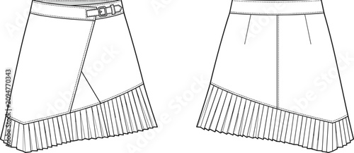 Fotografie MobileFashion technical sketch of women wrap skirt featuring asymmetrical pleate