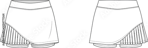 Foto MobileWomen pleated tennis skort fashion technical sketch vector template with f
