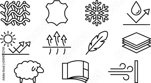 Quadro su tela Garment fabric properties and textile material line icon set vector illustration