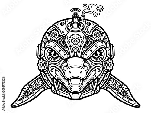 Cuadro en lienzo Steampunk Penguin Illustration, Mechanical Bird Design, Gears and Steam