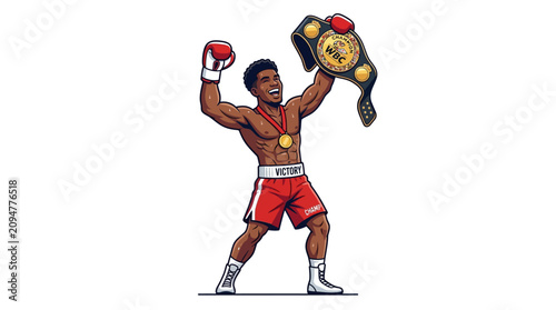Slika na platnu Victorious Boxer Holding Championship Belt Illustration