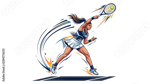 Obraz na płótnie Female Tennis Player Dynamic Vector Illustration